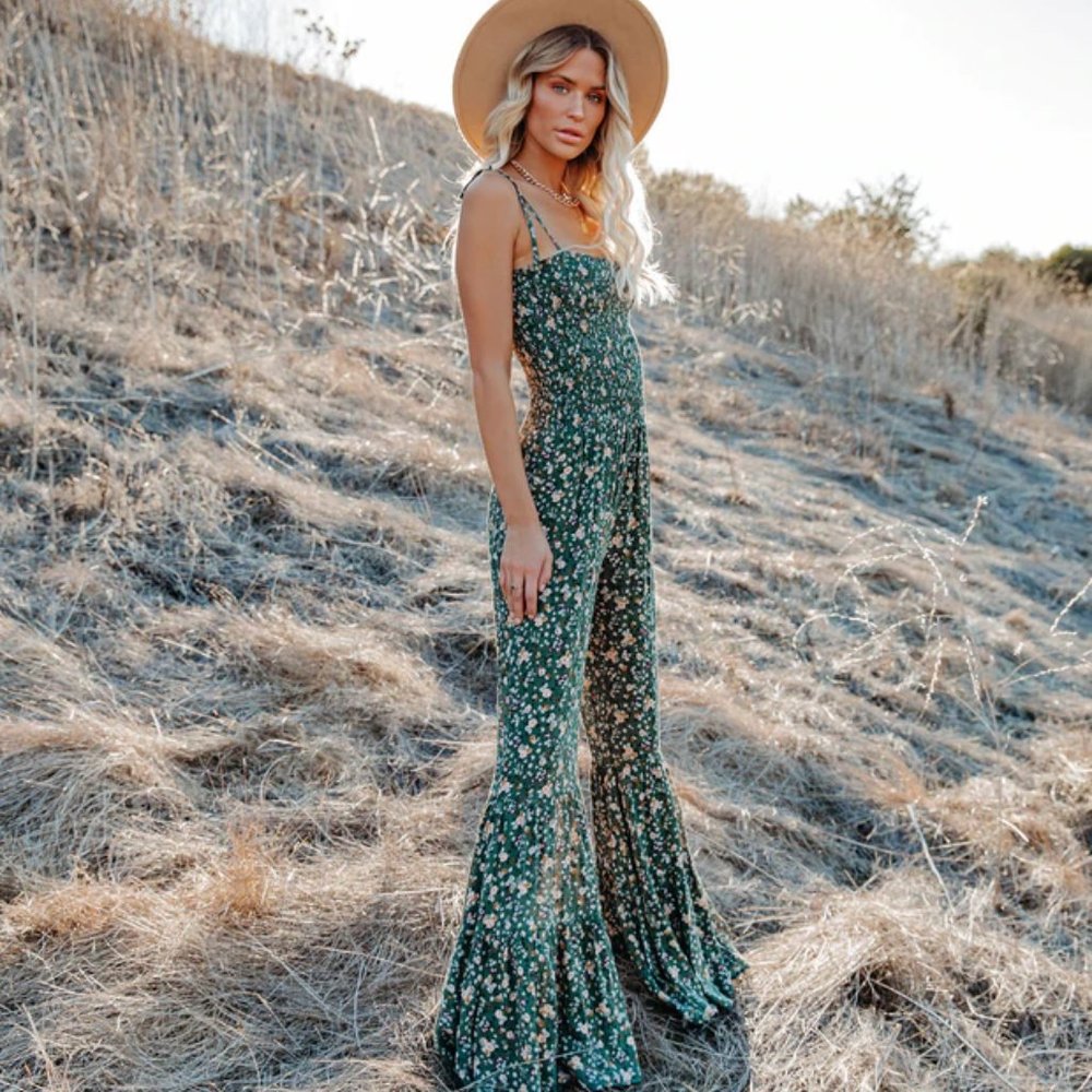 VICI (Storia) Felicity Floral Smocked Flared Leg Jumpsuit